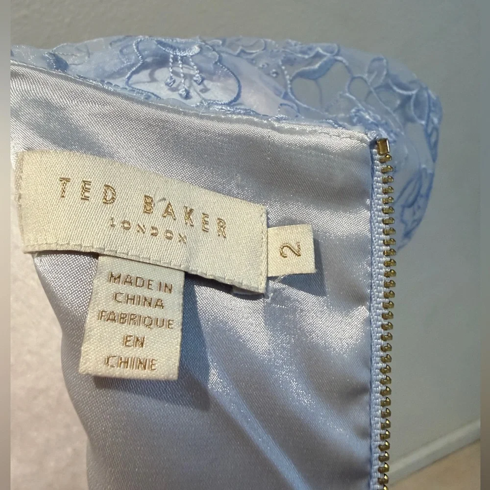 Ted Baker Powder Blue Lace Bodice Fit & Flare Dress Size 2 US 6 Elegant Cocktail - Picture 6 of 7